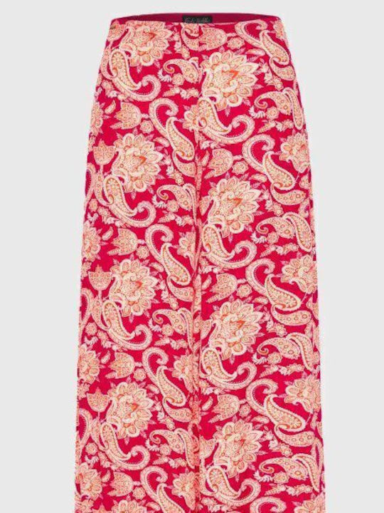 Damen Hoch tailliert Stoff Hose mit Gummizug Rot