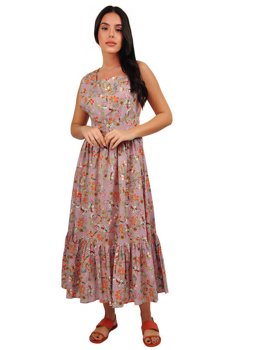 Summer Midi Dress with Ruffles Purple