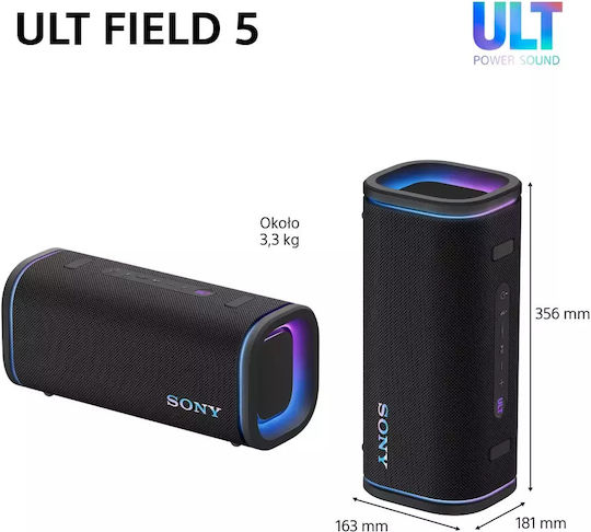 Sony ULT Field 5 Αδιάβροχο Ηχείο Bluetooth 27W με Διάρκεια Μπαταρίας έως 25 ώρες Μαύρο