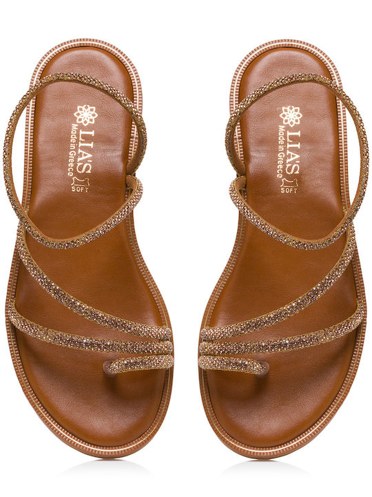 Δερμάτινα Γυναικεία Σανδάλια Gold/Brown
