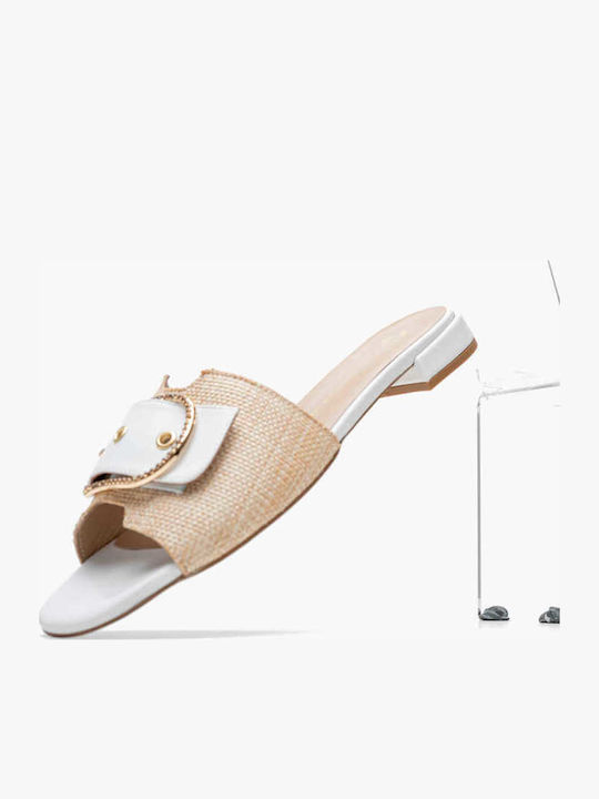 Leder Flache Sandalen für Damen in Beige Farbe
