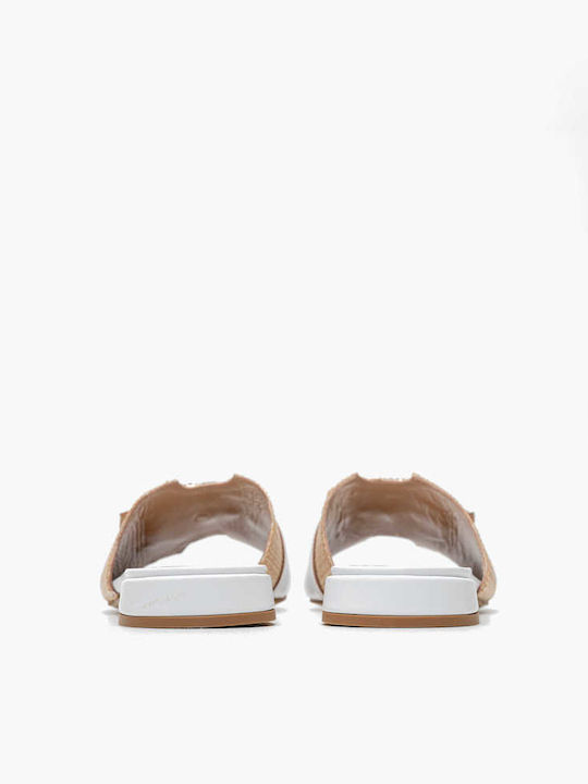 Leder Flache Sandalen für Damen in Beige Farbe