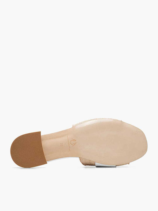Leder Flache Sandalen für Damen in Beige Farbe