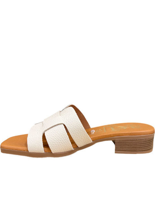 Leather Women's Flat Sandals in Beige Color