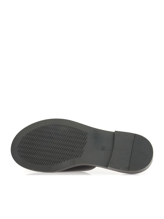 Leather Women's Flat Sandals in Black Color