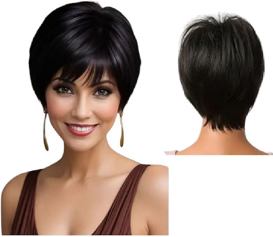Wig with Synthetic Hair in Black Color 25cm