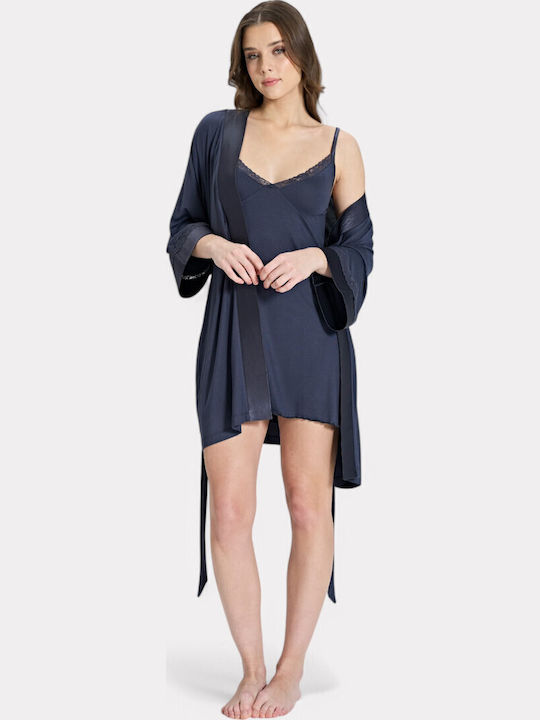 Pijadore Summer Women's Satin Robe Midnight Blue