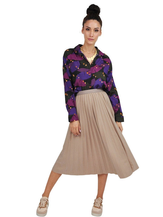 Pleated High-waisted Midi Skirt Ecru