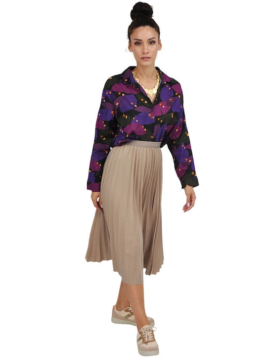 Pleated High-waisted Midi Skirt Ecru