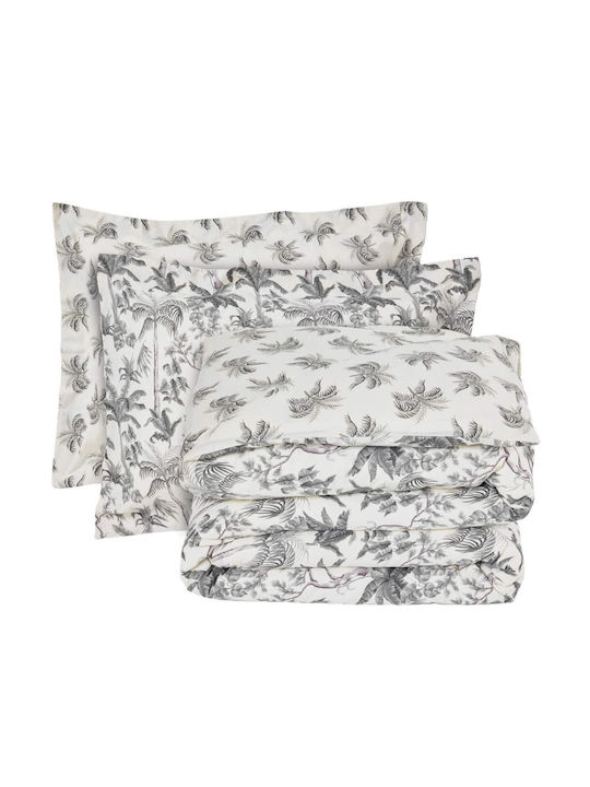 Das Home Bettwäsche-Set Halb-Doppel mit Gummiband 120x200+35cm. Casual 5429 Ecru, Grey 3Stück