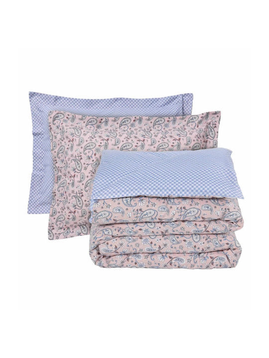 Das Home Bettwäsche-Set Halb-Doppel mit Gummiband 120x200+35cm. Casual 5427 Salmon, White 3Stück