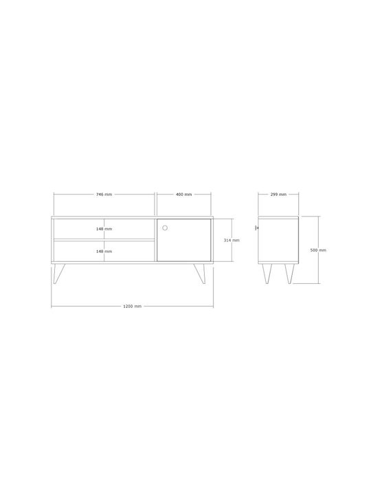 Wison Oak TV-Ständer Länge 120cm Tiefe 29cm Höhe 50cm