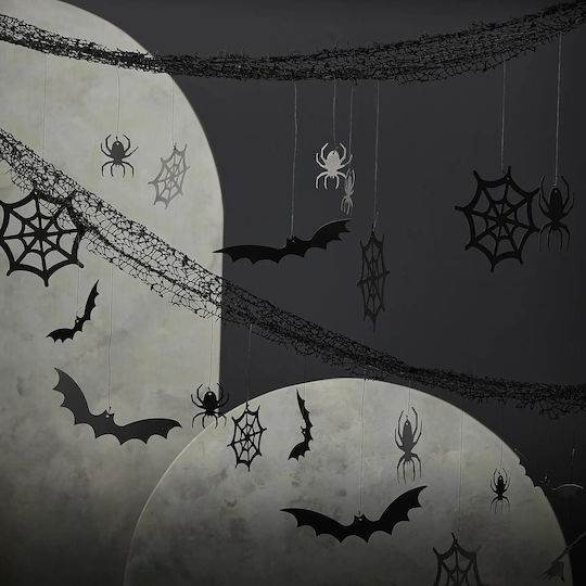 Halloween Backdrop Hanging Spiders Bats Cobwebs