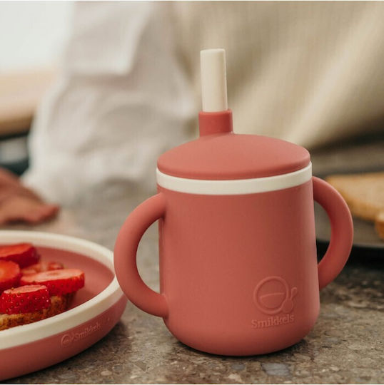 Smikkels Baby Cup with Handles and Straw made of Silicone Pink 180ml