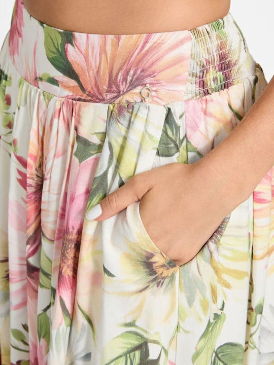 Ψηλόμεση Φούστα Floral Μπεζ