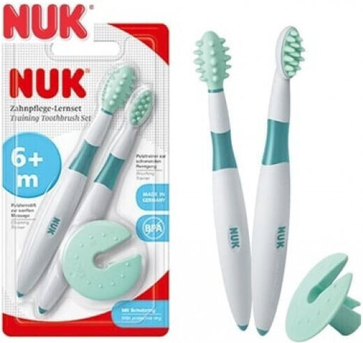Nuk Training Сет Бебешки Четки За Зъби За 6m+ 2 Броя Бели / Зелени