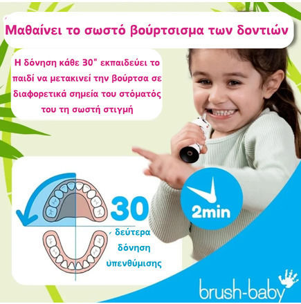 Brush Baby Wildones Children's Electric Toothbrush with Chronograph for 0m+ Holly Hippo with Replacement Heads
