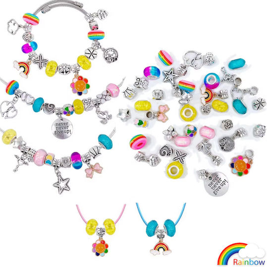 Rainbow Jewelry Rainbow Construction Set With Multicolored Charms in Various Designs and Colors along with Chains (85pcs) for Children 6+ years old Years