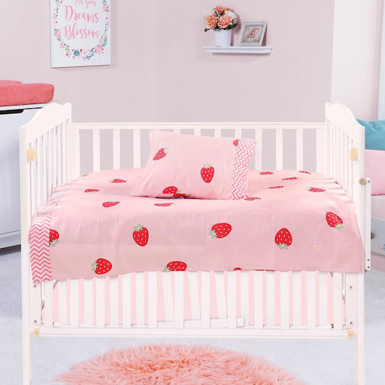 Beauty Home Σετ Βρεφικά Σεντόνια Κούνιας Βαμβακοσατέν με Λάστιχο Art Ροζ 70x140εκ.