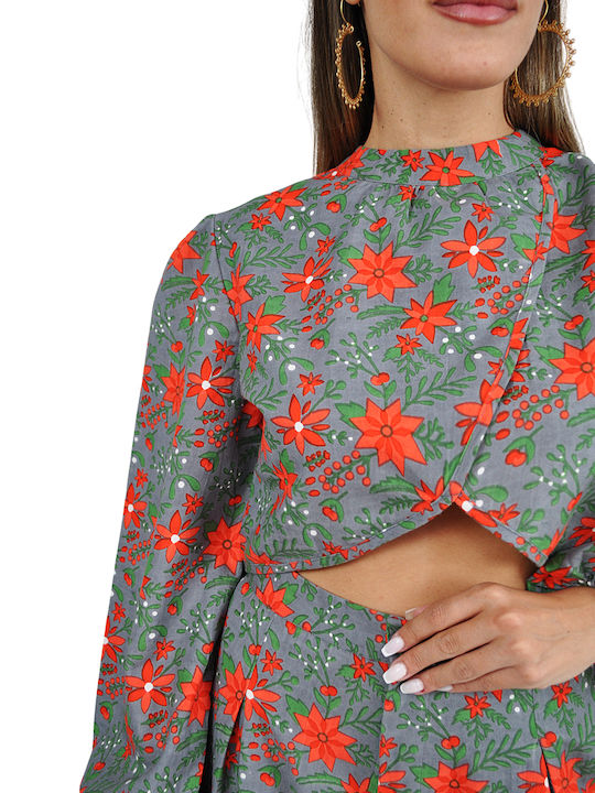 Femei Gray Set cu Talie înaltă Pantaloni cu elastic Floral