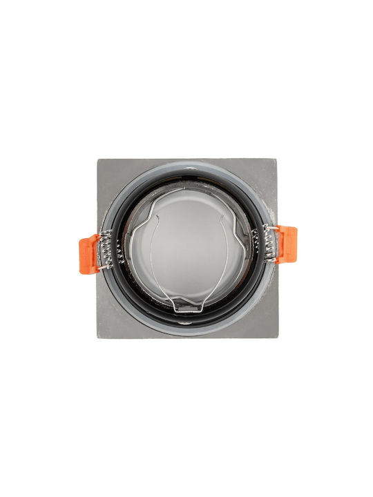 GloboStar Pătrat Metalic Spot Încorporat cu Soclu GU10 Argintiu 8.5x8.5cm. 1buc