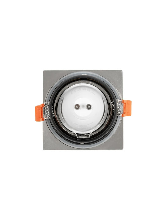 GloboStar Pătrat Metalic Spot Încorporat cu Soclu GU10 Argintiu 8.5x8.5cm. 1buc