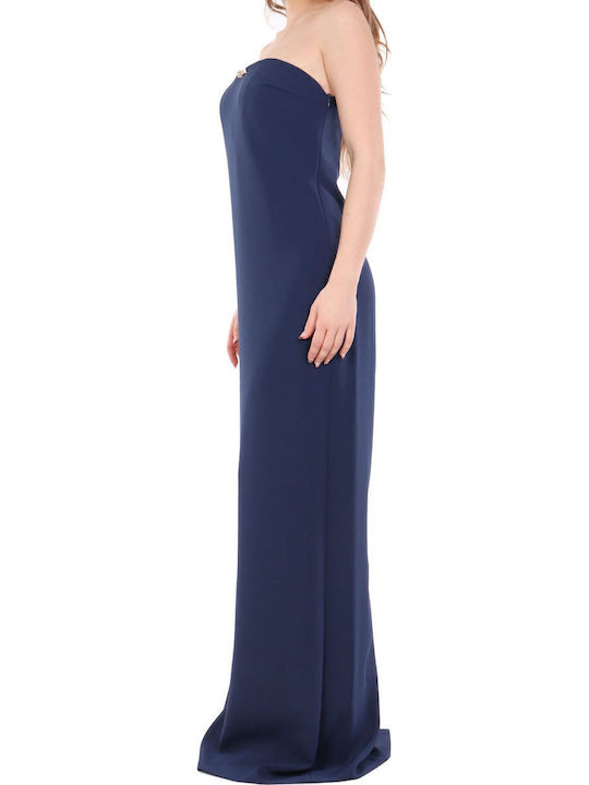 Καλοκαιρινό Maxi Βραδινό Φόρεμα Strapless Σκουρο Μπλε