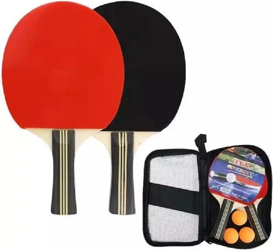 Set Ping Pong 2 Rachete 3 Mingi Husă Transport Copii 7 Ani+ 25.5x15cm Negru-Roșu