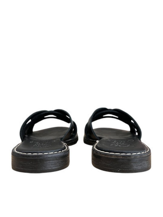 Leather Women's Flat Sandals in Black Color