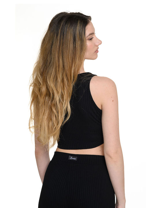 Women's Crop Sleeveless Black Top