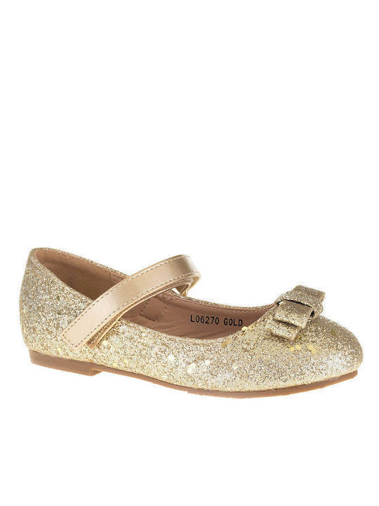 Kids Ballerinas with Hoop & Loop Closure Gold