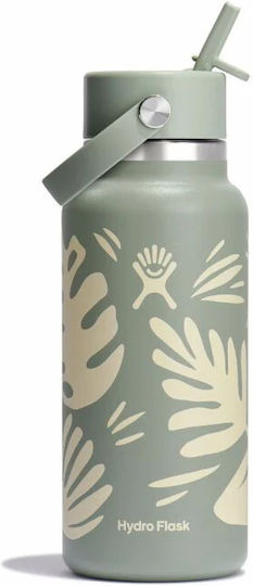 Hydro Flask Wide Flex Cap Bottle Thermos 946ml Botanical Bliss Agave With Straw