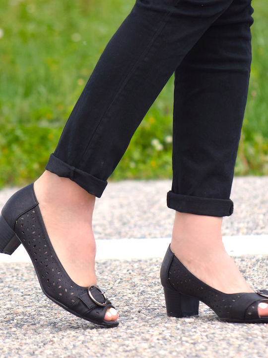 Leder Peeptoe Pumps Schwarz