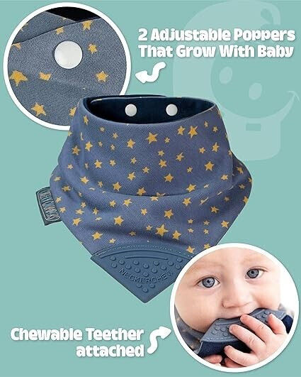 Cheeky Chompers Midnight Stars Waterproof Bandana Silicone with Button Midnight Stars for 2 m+