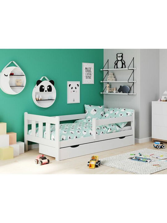 Pat pentru Copii Clasic Single cu Spațiu de Depozitare Alb pentru Saltea 80x160cm