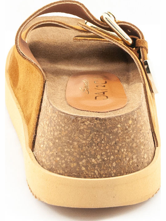 Leather Women's Flat Sandals Tabac Brown
