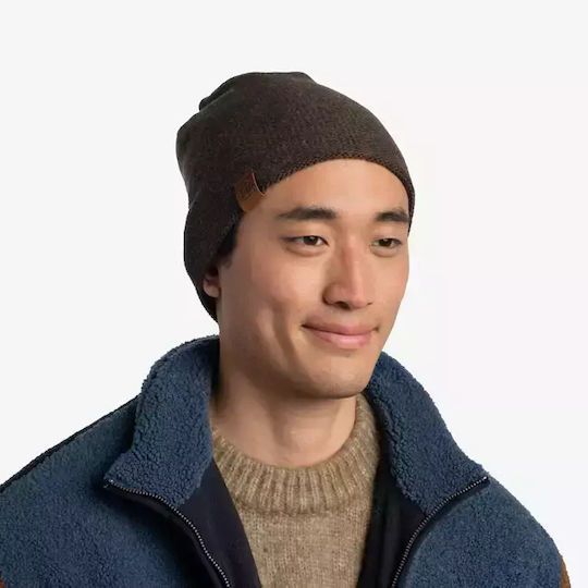 Beanie Unisex Fleece Σκούφος με Rib Πλέξη σε Καφέ χρώμα
