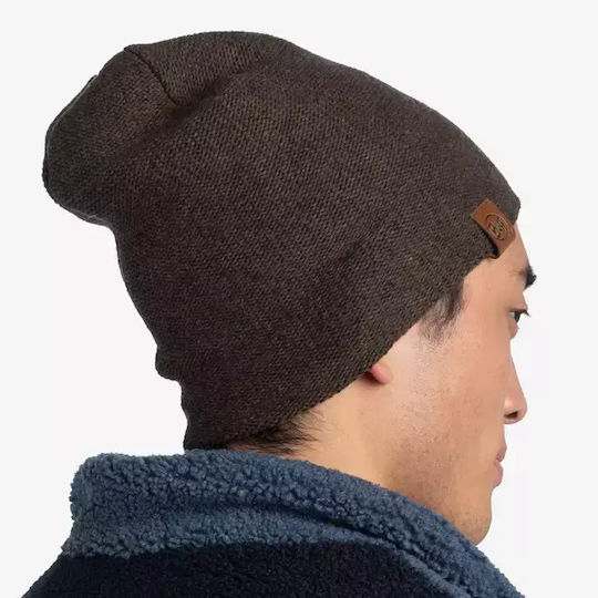 Beanie Unisex Fleece Σκούφος με Rib Πλέξη σε Καφέ χρώμα
