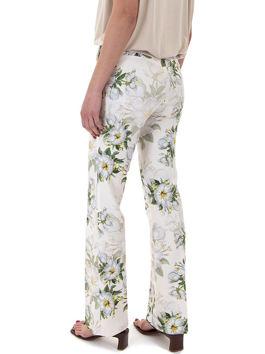MY T Дамско Текстил Панталон Флорален Ecru, Beige, Green