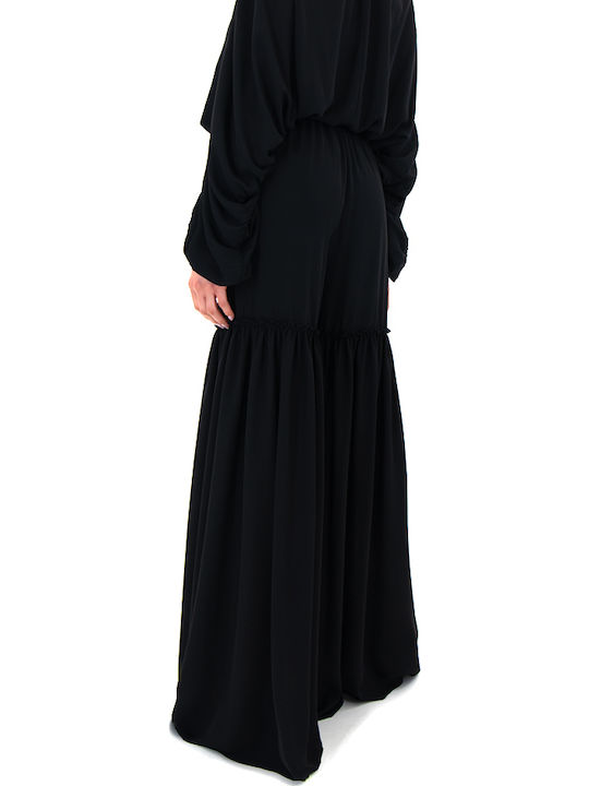 Dolce Domenica Women's Fabric Palazzo Pants with Elastic Wide Black Dolce Domenica Women's Fabric Palazzo Pants with Elastic Wide Black