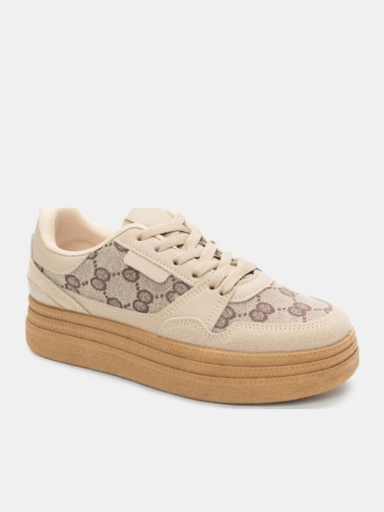 Γυναικεία Flatforms Sneakers Μπεζ-σκούρο