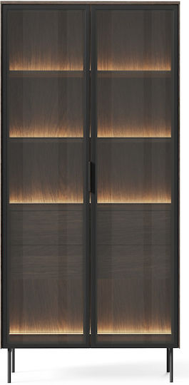 Luminus-kafe Floor-standing Living Room Display Cabinet made of Wood & Metal with Glass & Lighting Brown 91.5x39.3x194.6cm