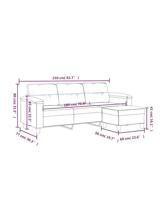 Three-Seater Couch Black 210x77x80 cm