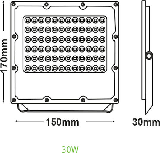 Aca Αδιάβροχος LED Προβολέας 30W Студено бяло 6000К IP65
