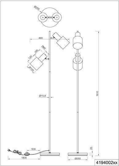 Trio Lighting Floor Lamp H161xW48cm. with Socket for Bulb E27 Black