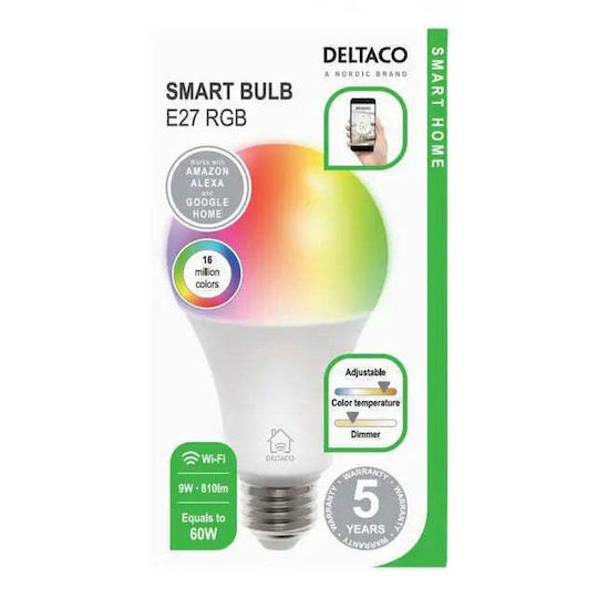 Deltaco Smart Bulb LED 9W for Socket E27 RGB 810lm