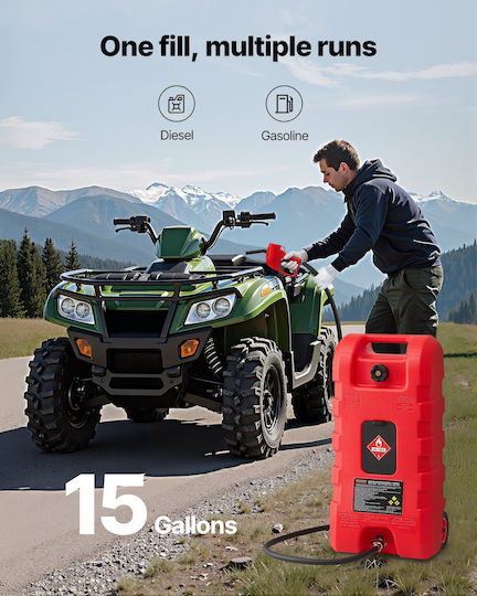 Vevor Fuel Caddy Portable Fuel Tank 15 Gallons Gravity Manual Pump Functions
