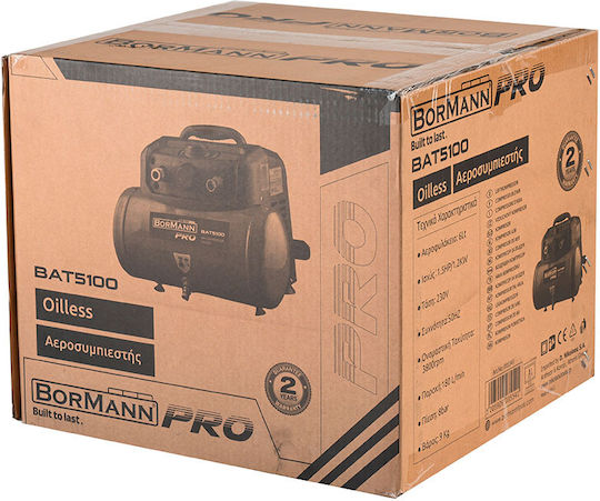 Bormann Pro BAT5100 Single-Phase Air Compressors 97dB with Power 1.5hp and Airtank 6lt 035541