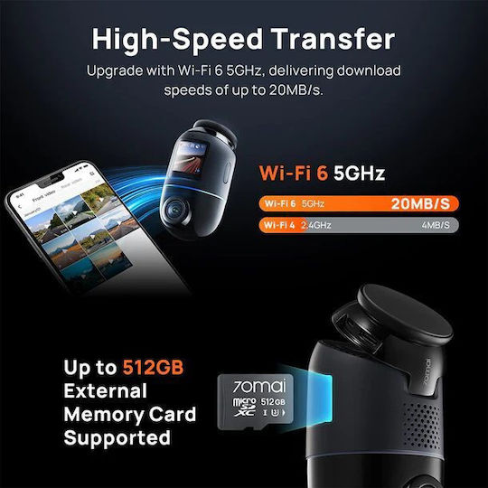 70Mai Omni X800 4K Autodigitale Videorekorder auf Windschutzscheibe mit Bildschirm 1.4" WLAN GPS