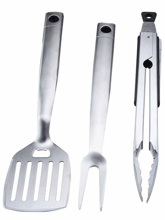Bormann BBQ1007 Set von 3 BBQ-Werkzeugen mit Spatel, Tranchiergabel und Zange 024422